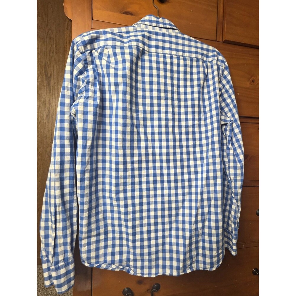 J Crew Factory Size Medium Gingham Check Button Down Classic Blue White Cotton - Picture 4 of 9